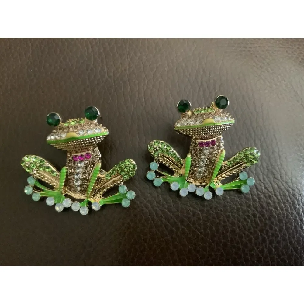 Baublebar Frog Earrings Gold CZ Stud Statement Whimsical Boho Crystal Retro VTG